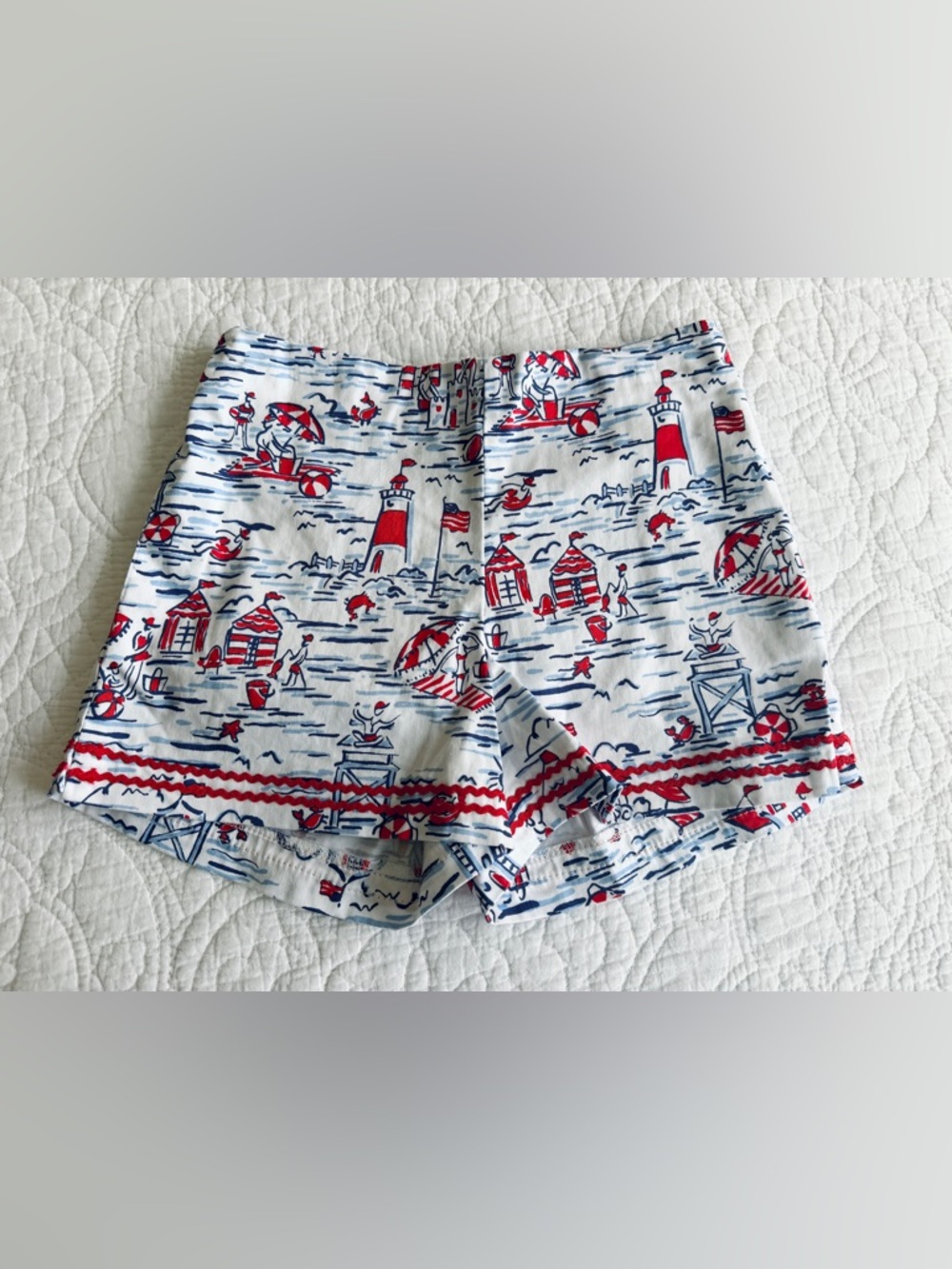 Girls Sz 10 Classic Prep CPC Nautical Boat Beach Shorts Rickrack Red White Blue